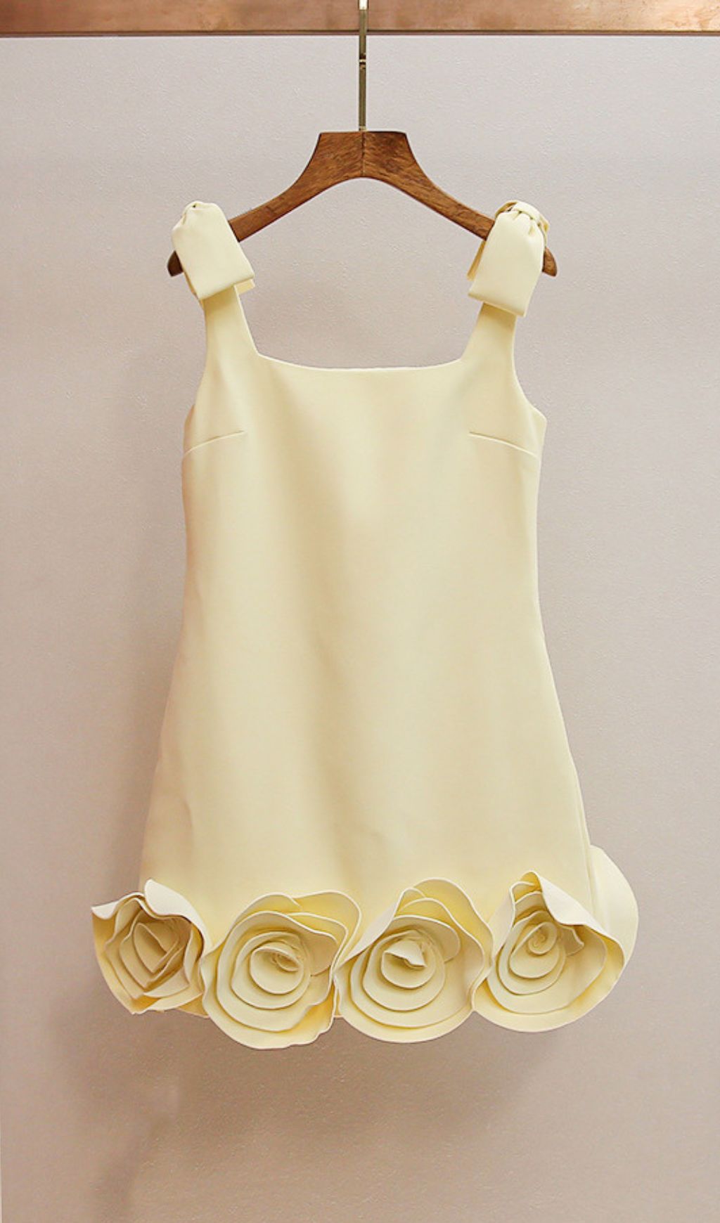 HAVILY CHIC YELLOW 3D ROSETTE MINI DRESS | ELEGANT FLORAL APPLIQUE