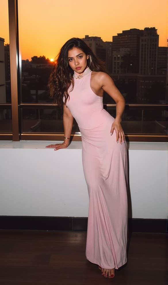 WINNI PINK ROLLKRAGEN ÄRMELLOSES RÜCKENFREIES MAXIKLEID