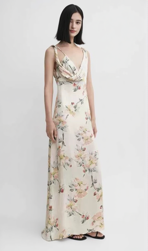 ABITO LUNGO DRAPPEGGIATO A FIORI