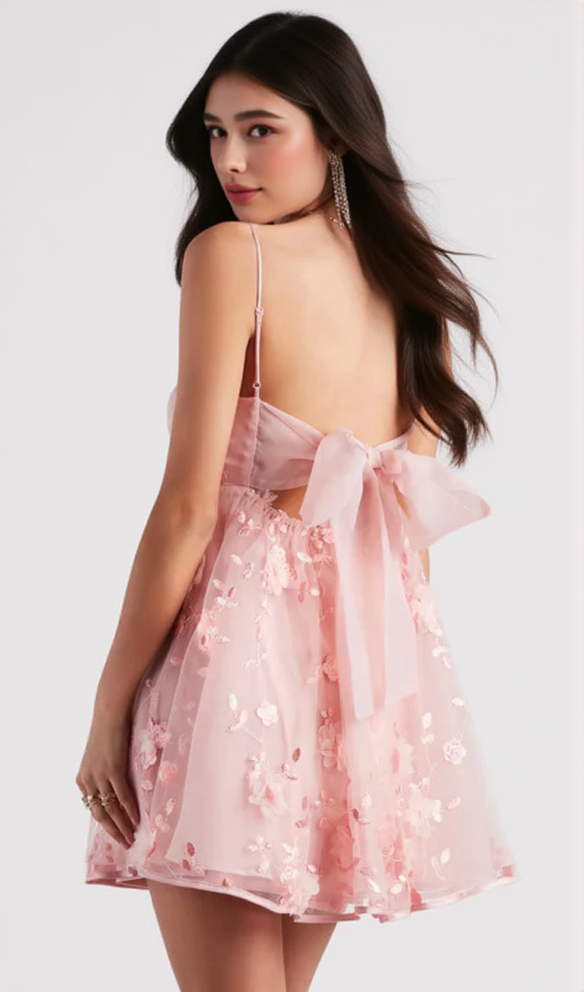 Eden Flower Babydoll mini Dress in blush