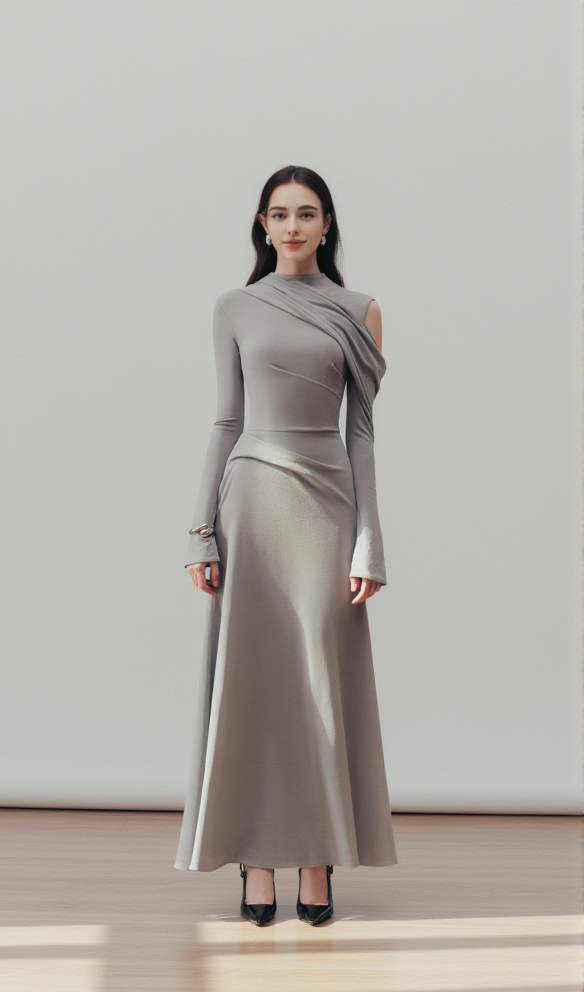 ECLIPSE DRAPED MAXI DRESS IN CLOUDY GRAY