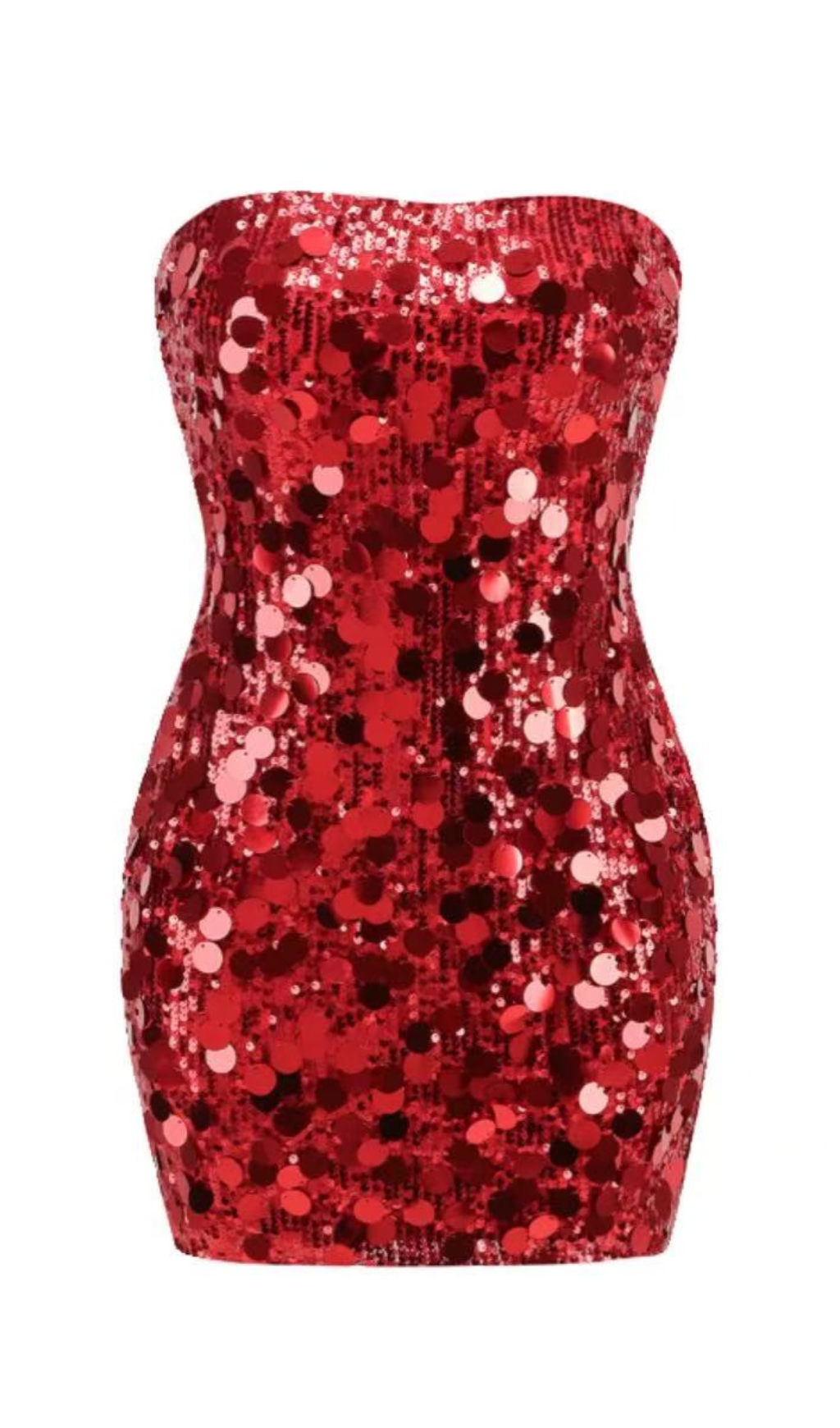 SEQUIN STRAPLESS MINI RED DRESS