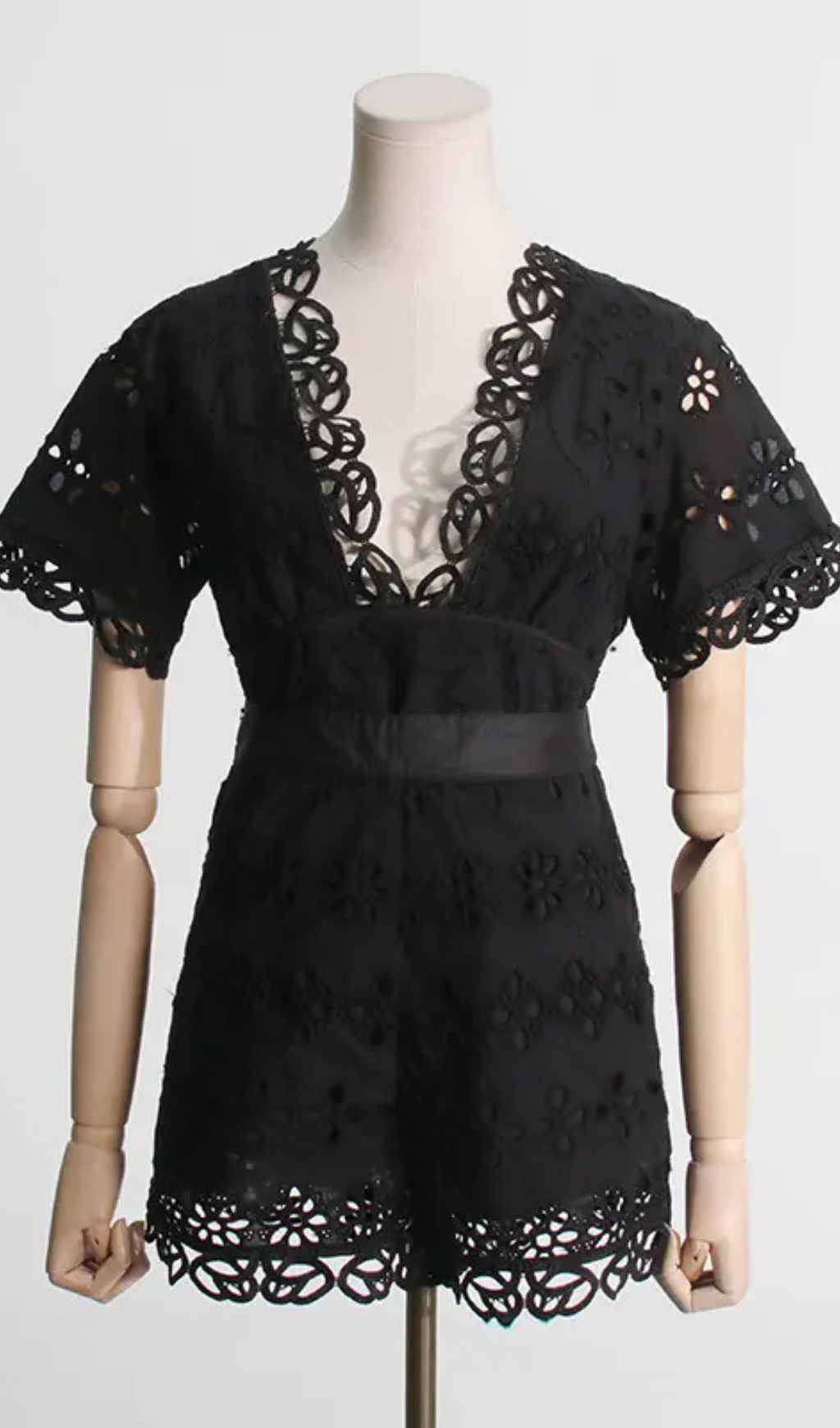 MAGGIE BLACK LAYERED CUT OUT LACE TOP SHORTS SUIT