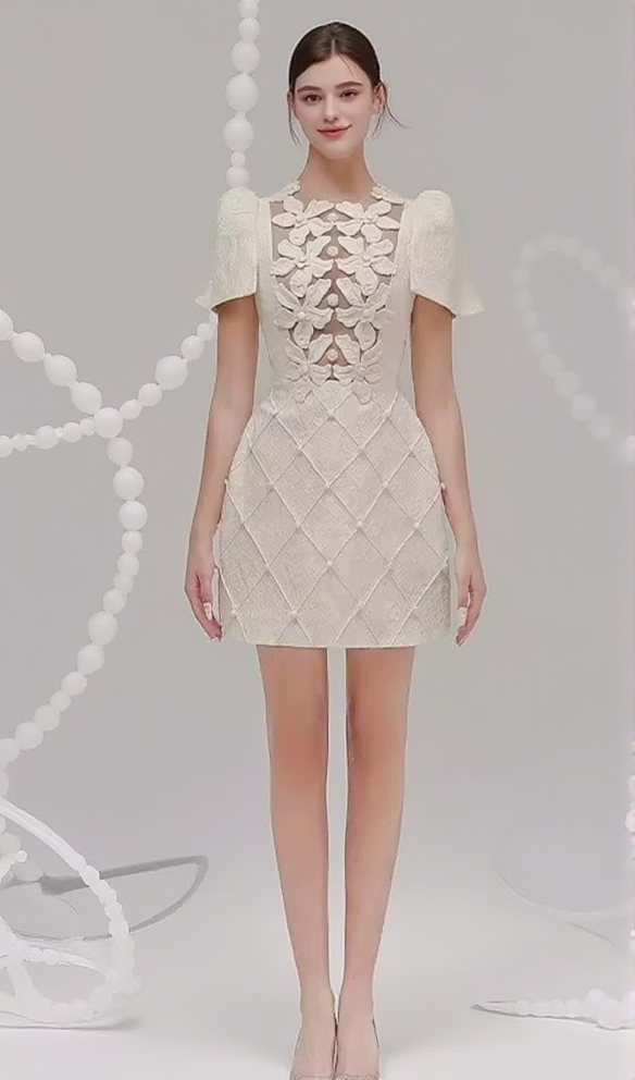 EPHIGENIE FLOWER PEARL MINI DRESS IN BEIGE