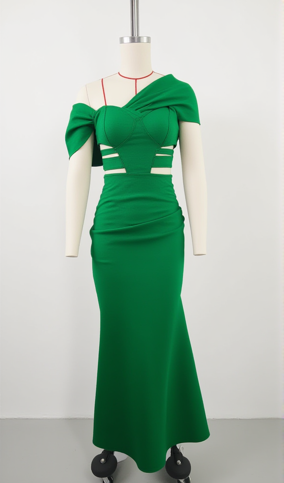 ABITO LUNGO CON FASCE A CUORE VERDE CHESNA