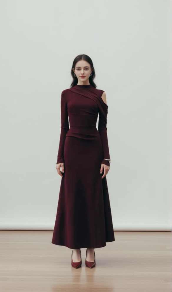 Drapiertes Maxikleid „Eclipse“ in Brombeere