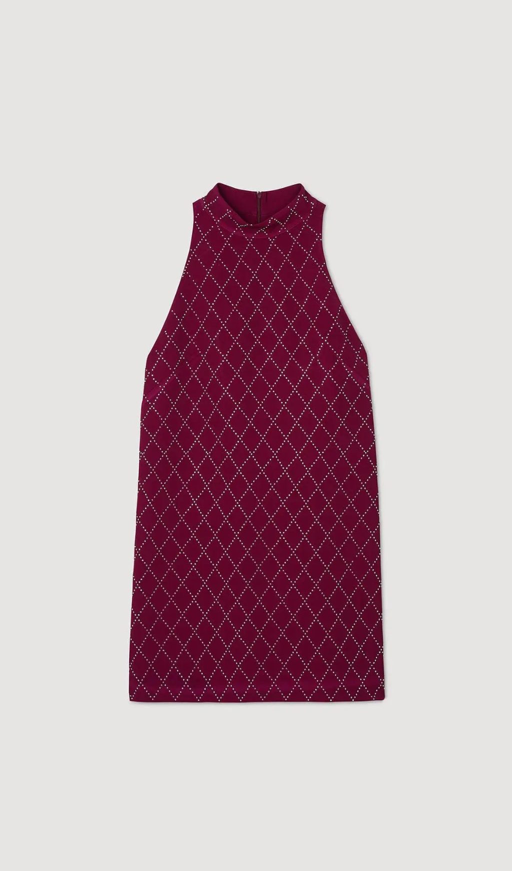 RIVA DIAMOND-SHAPED RHINESTONE PATTERN BORDEAUX MINI DRESS