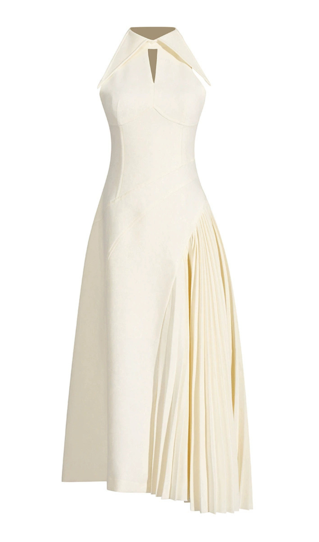 ASHLEY A-LINE PLEATED MIDI DRESS IN WHITE