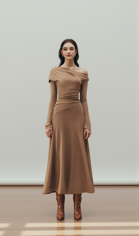 ARIA DRAPED MAXI DRESS IN HAZELNUT
