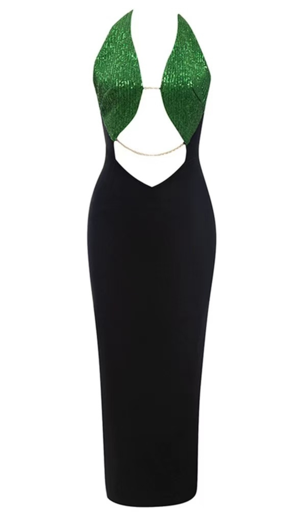 Zweifarbiges Neckholder-Kleid mit Cut-Outs, Rückenausschnitt und Schlitz