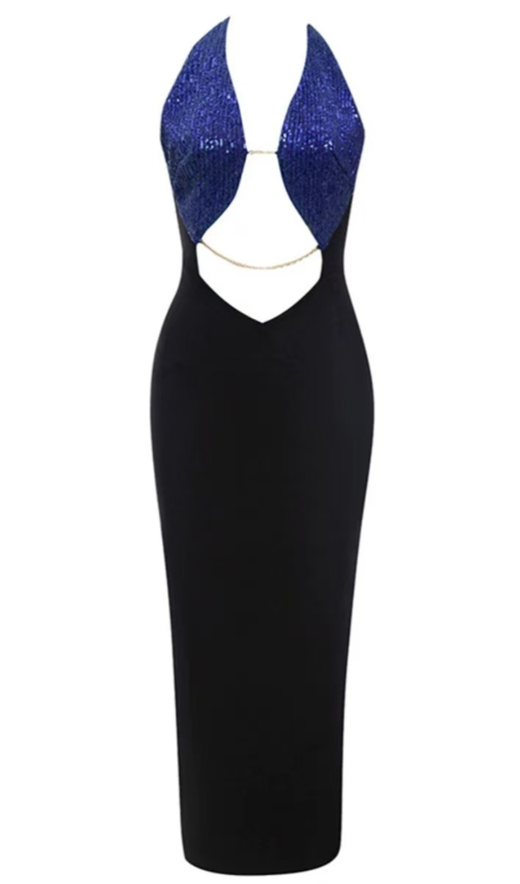 Zweifarbiges Neckholder-Kleid mit Cut-Outs, Rückenausschnitt und Schlitz