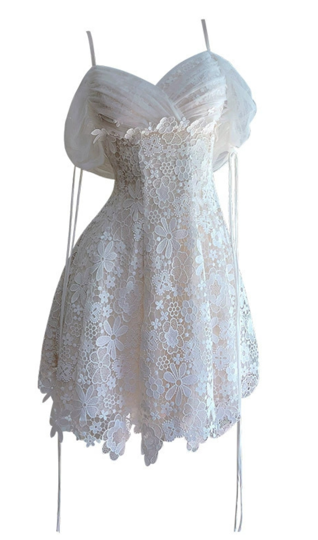 LACE STRAP MINI DRESS IN WHITE