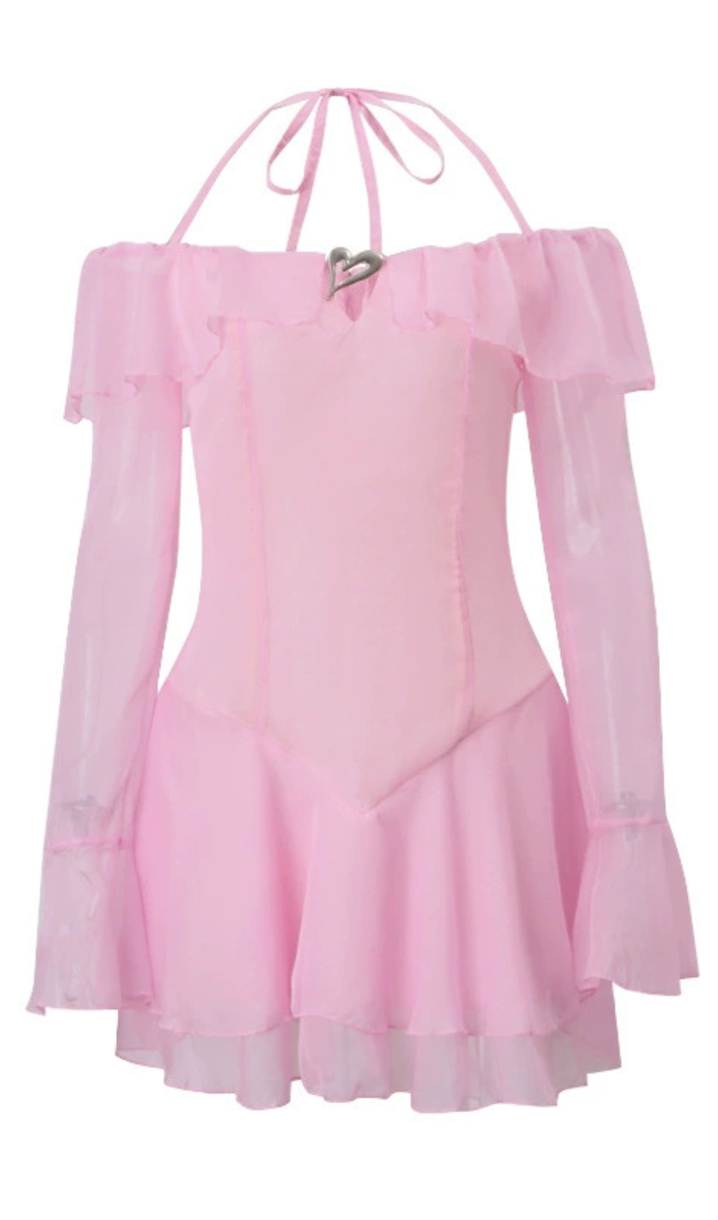 BRANDEE PINK LANGÄRMELIGES MINIKLEID MIT RÜSCHENSAUM