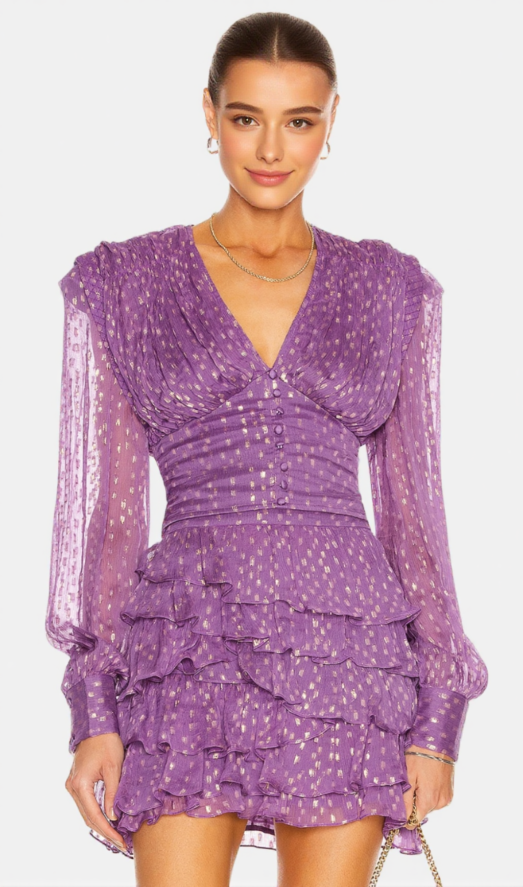 Garsende – Lilafarbenes Minikleid mit Ballonärmeln und Rüschen