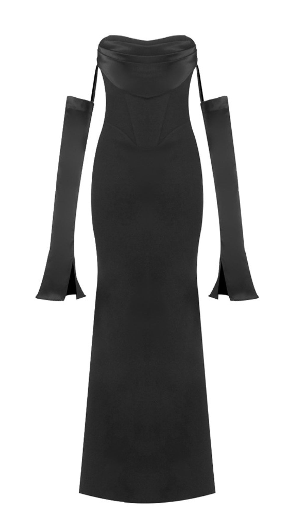 ABITO NERO A MANICHE LUNGHE CON SPALLE SCOPERTE