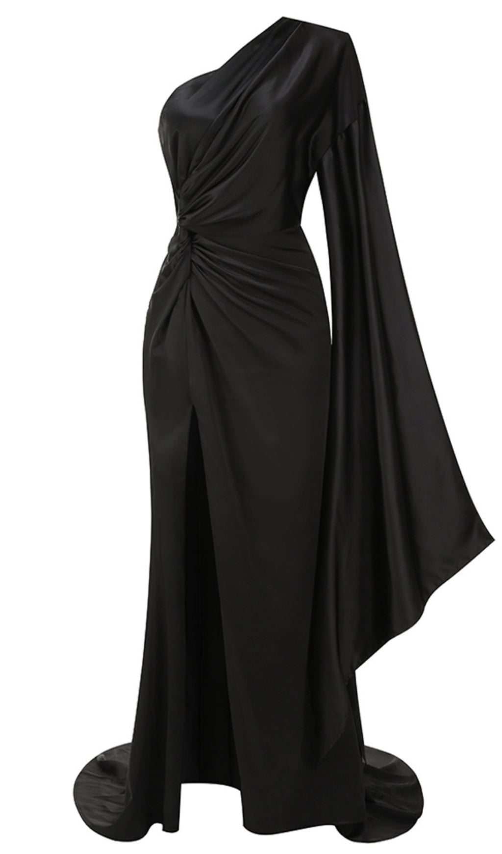 ONE SHOULDER DRAPED MAXI DRESS BLACK
