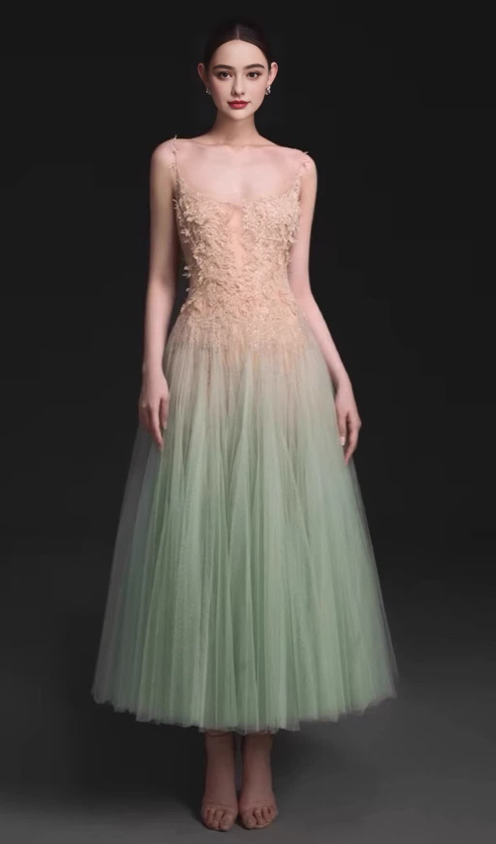 ABITO MIDI IN PIZZO OMBRE MENTA