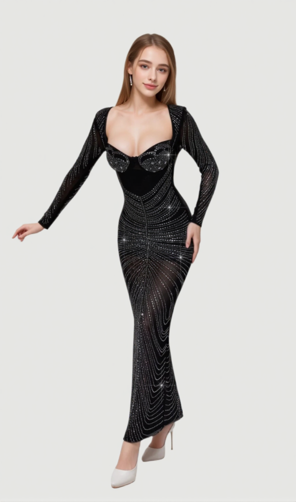 LONG SLEEVE CRYSTAL MAXI DRESS