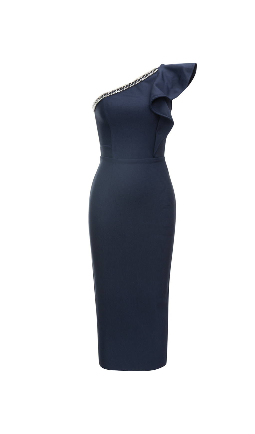 POLLY – Figurbetontes Midikleid mit Rüschen und Metallkettendekor