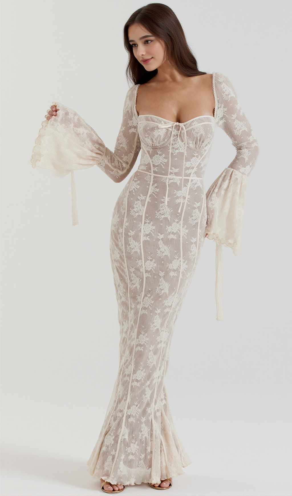 BELL SLEEVE LACE MIDI DRESS