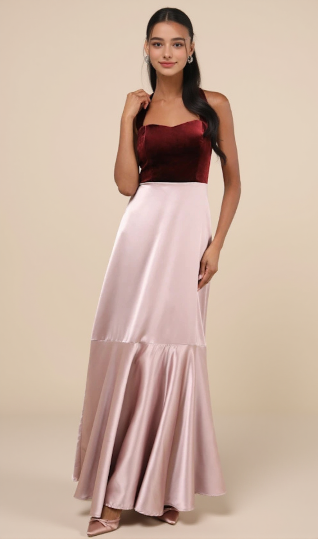 MESMERIZING IMPRESSION MAUVE PINK MIXED MEDIA HALTER MAXI DRESS LULUS