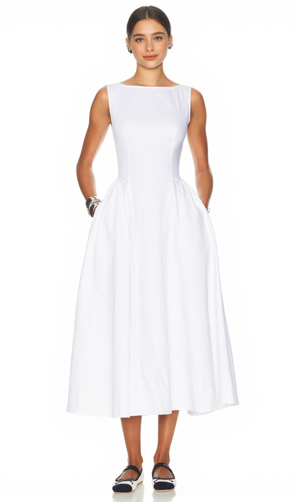 Midikleid aus Stretch-Baumwollsatin in Weiß