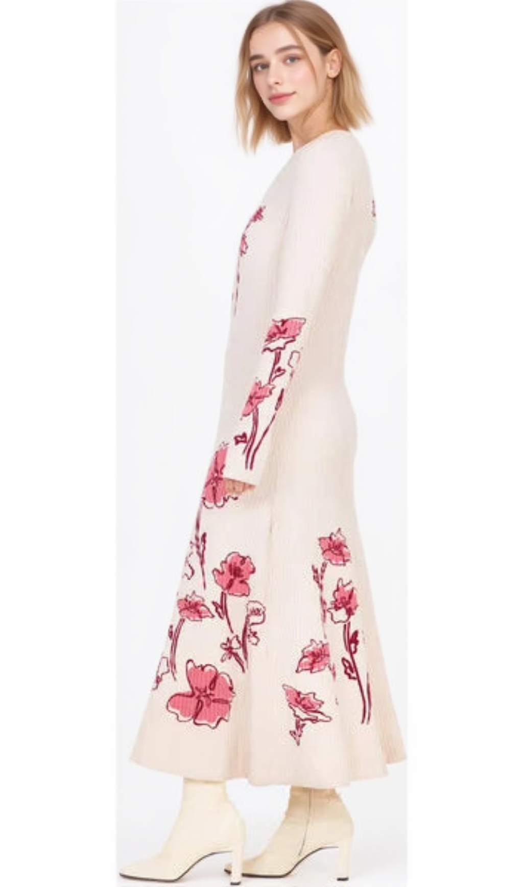 Odette – Maxikleid aus Stretch-Strick in Ecru-Bunt
