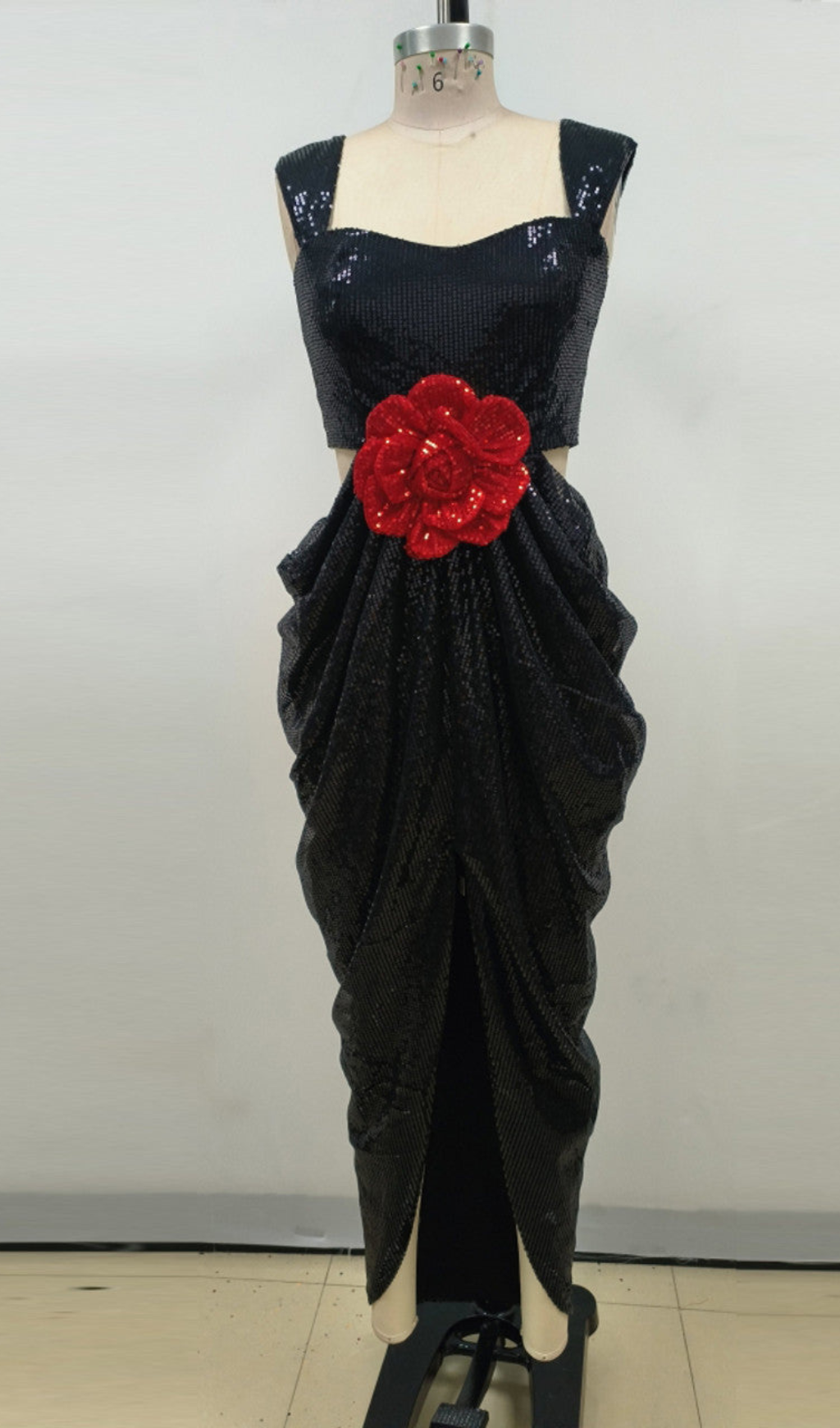 MIDNIGHT BLOOM 3D ROSE MAXI DRESS