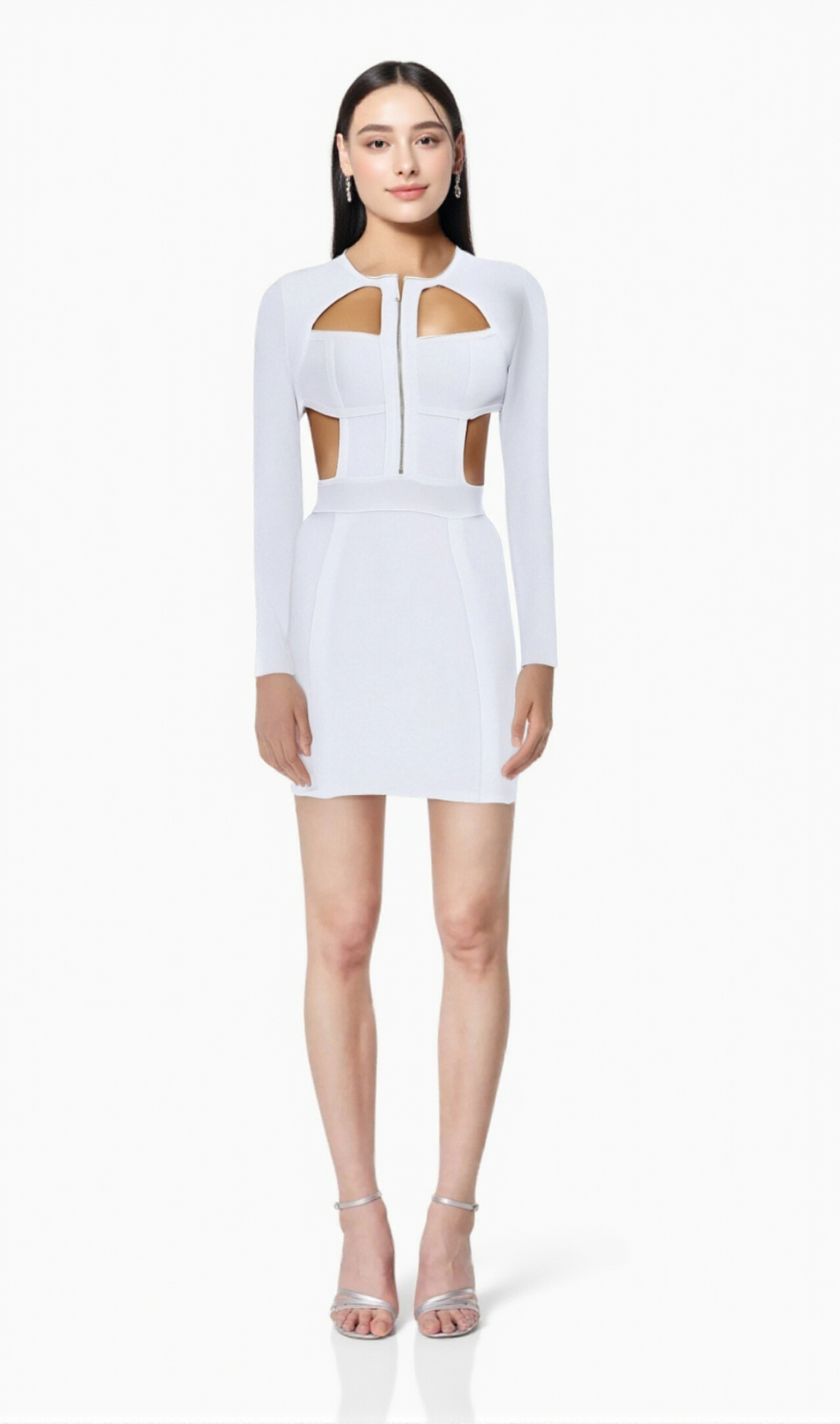 RACHEL WHITE HOLLOW BANDAGE BODYCON MINI DRESS
