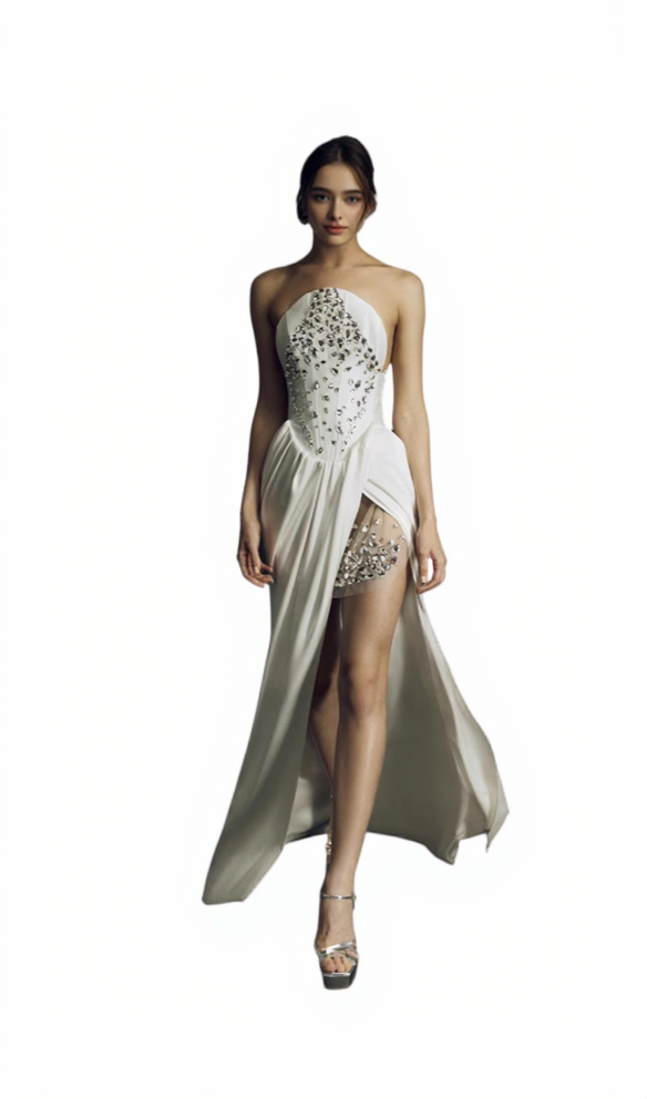 ENID SLEEVELESS DIAMOND SLIT BANDAGE MAXI DRESS WHITE