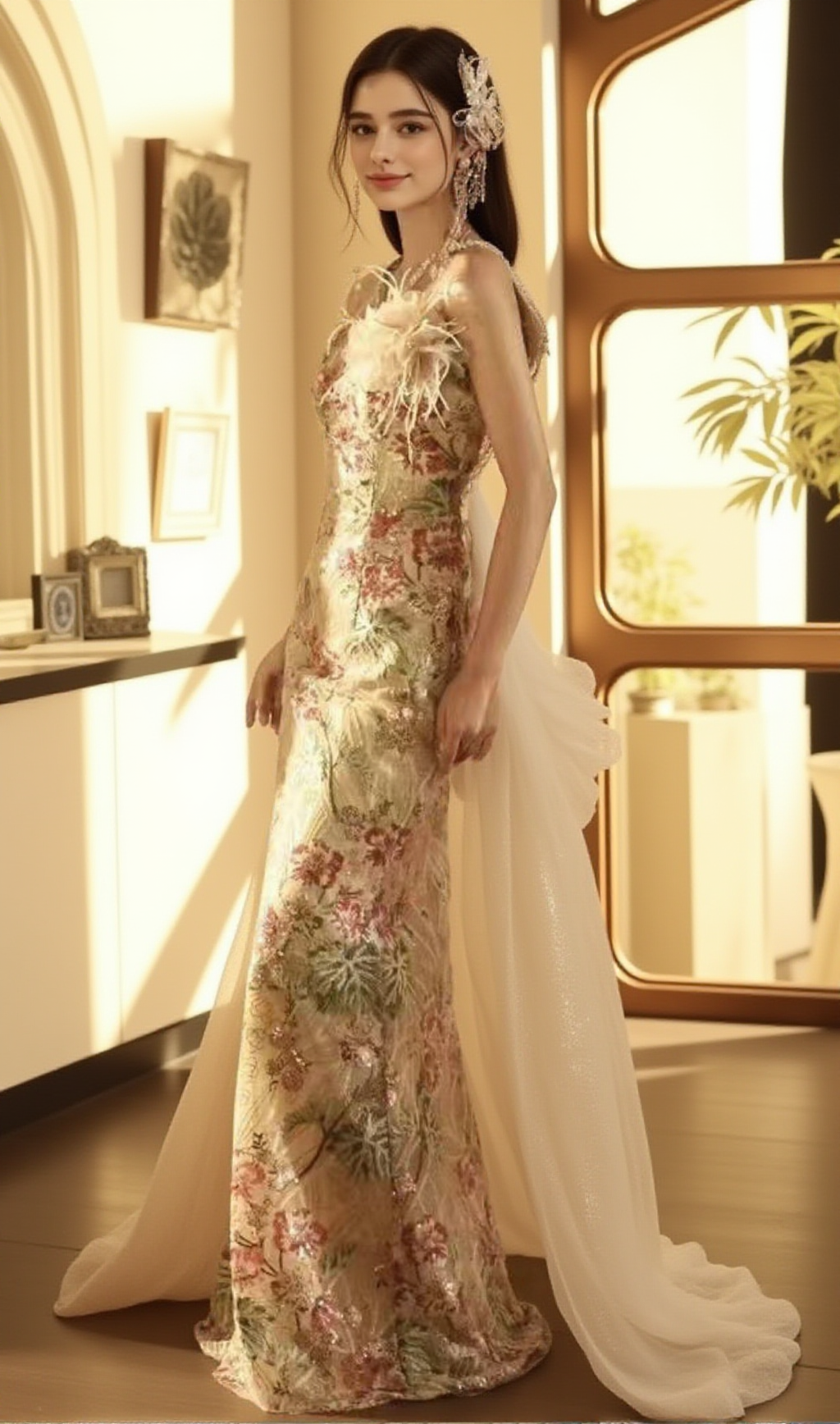 BEAUTIFUL OF BRISSIE MERMAID TAIL SEQUIN FEATHER DRESS