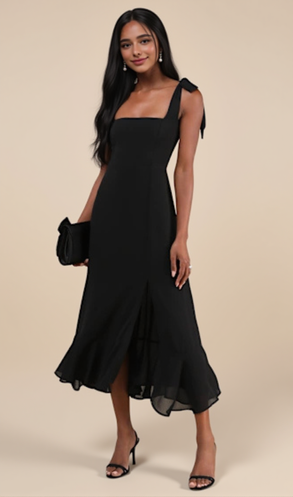 ABITO MIDI A BALZE CON SPALLINE NERE SUMMER INVITE