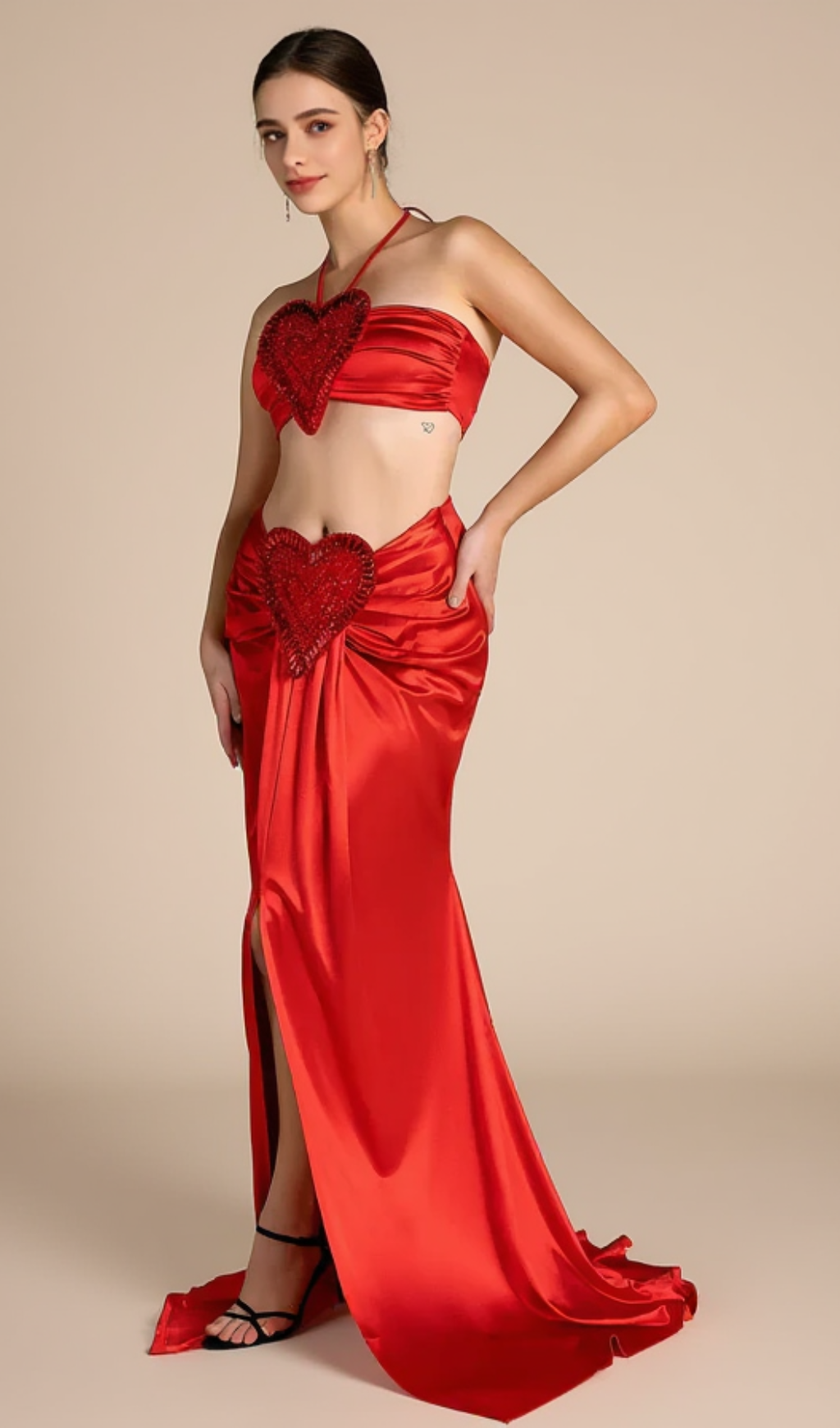 MESI HALTER NECK HEART EMBELLISHED 2 PIECE SET