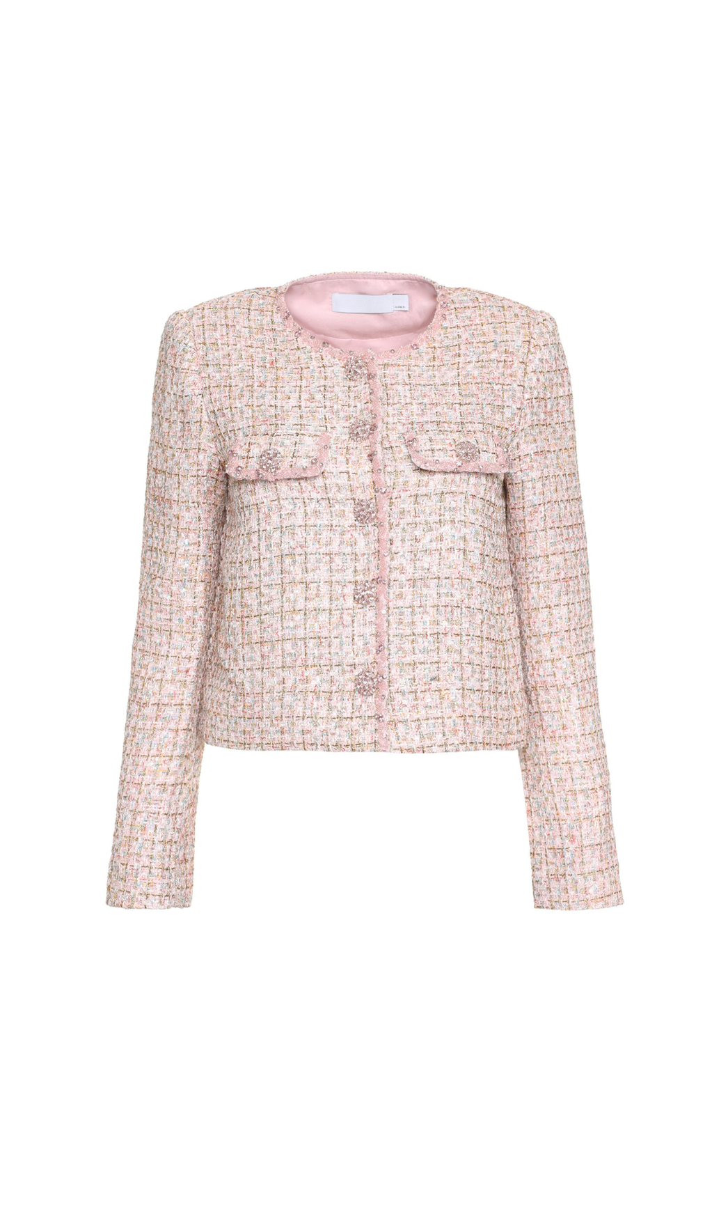 ALISA DIAMANTÉ TRIM BOUCLE TWEED-JACKE IN ROSA