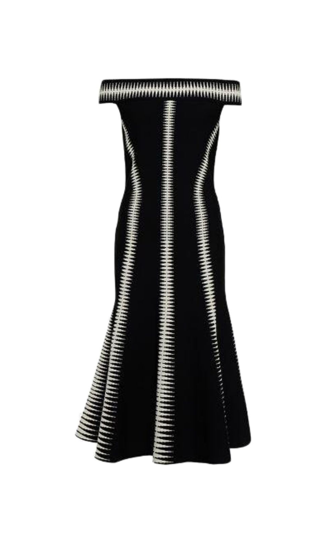 Schulterfreies Midikleid aus Jacquard in Schwarz