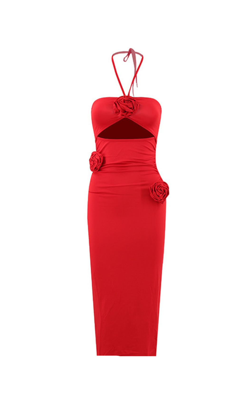 FLOWER HALTER CUT OUT DRESS IN RED