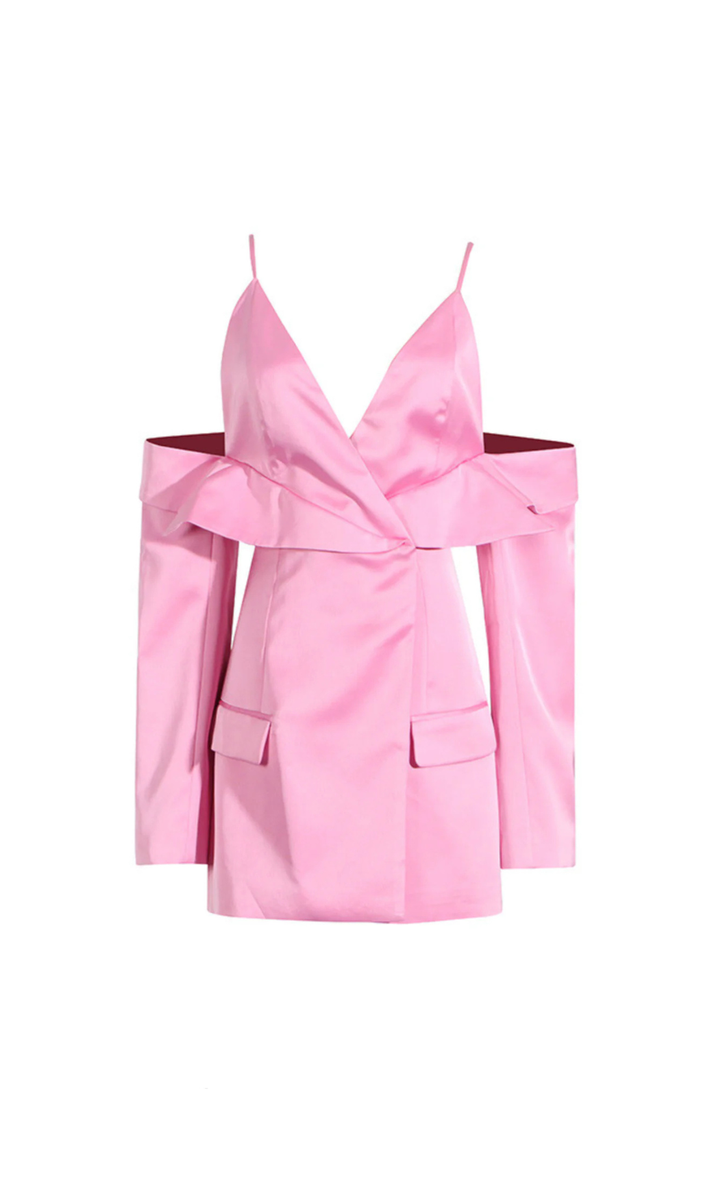 Drapierter Satin-Blazer mit tiefem Ausschnitt in Rosa