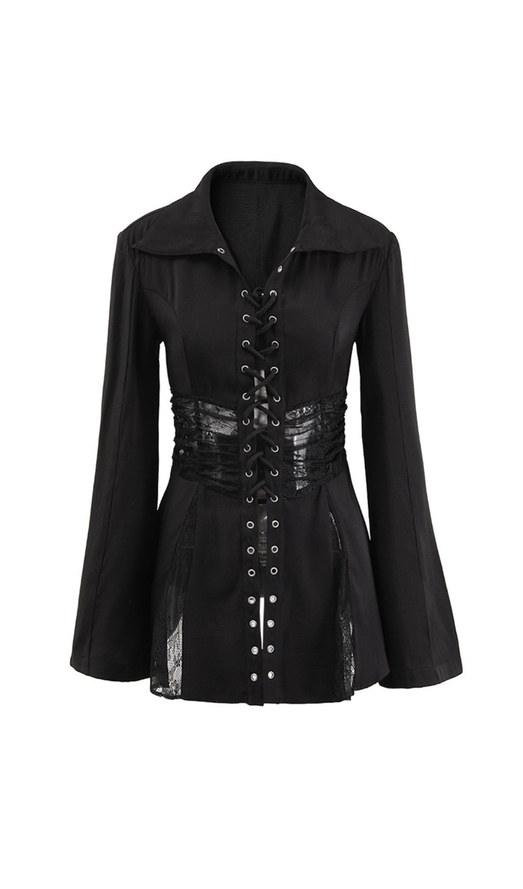 Melany – Durchsichtiges Schnürhemd in Schwarz