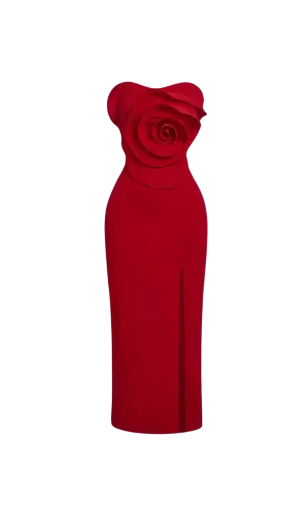 ABITO MIDI SENZA SPALLINE CON FIORI 3D MICHELLE IN ROSSO
