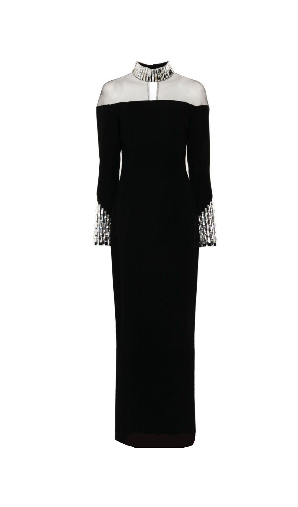 CRYSTAL EMBELLISHMENTS BLACK CRÊPE MAXI DRESS