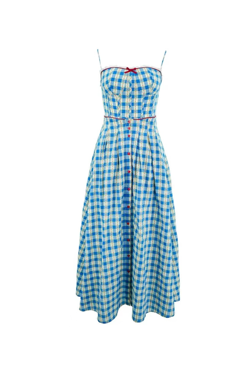 VIRGINIA PLAID STRAP MAXI DRESS IN BLUE