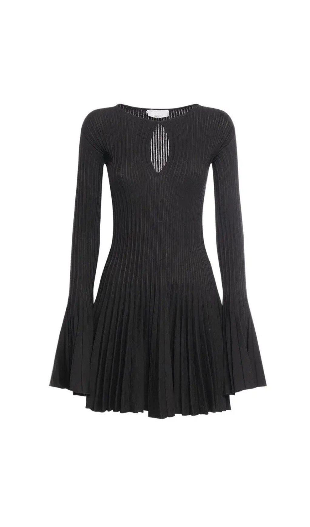 Plissiertes, langärmliges Minikleid aus Wollstrick in Schwarz