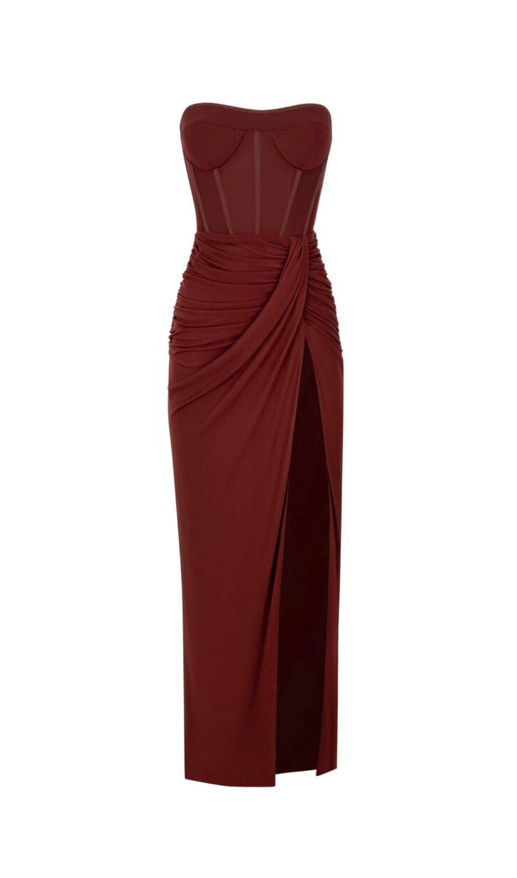 Ruched Frill Ankle Dress Brown