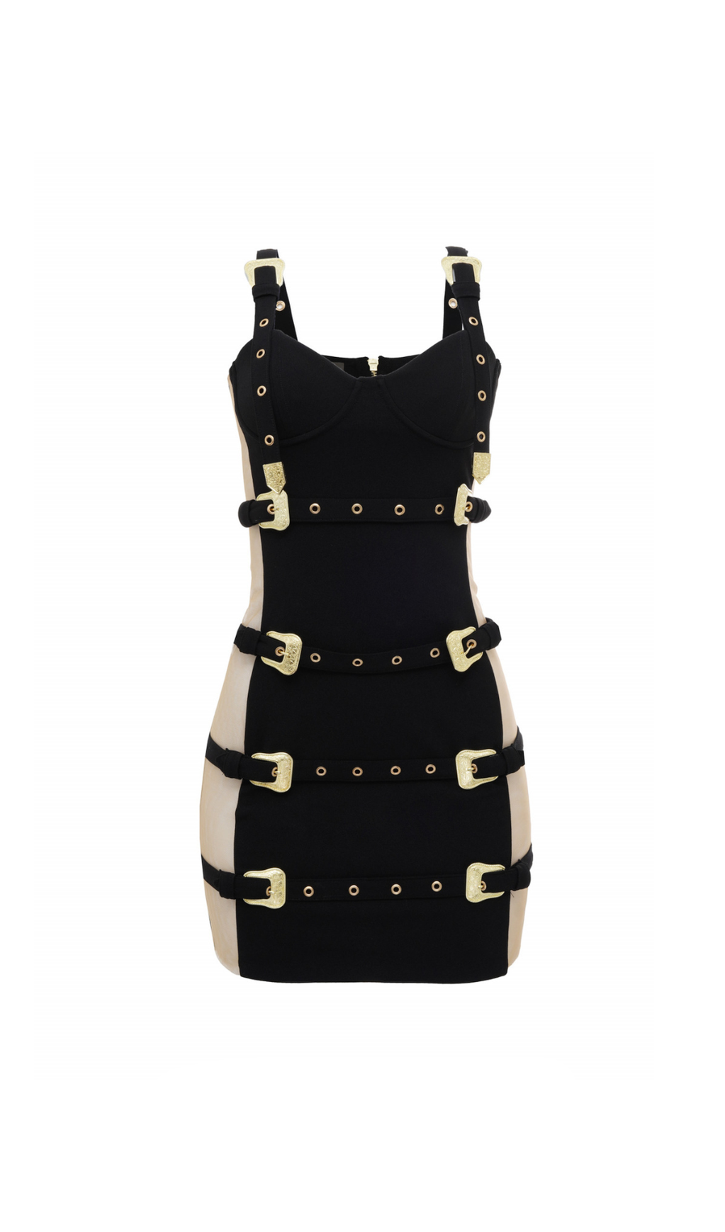 DARLENE BELT EMBELLISHED BODYCON MINI DRESS IN BLACK