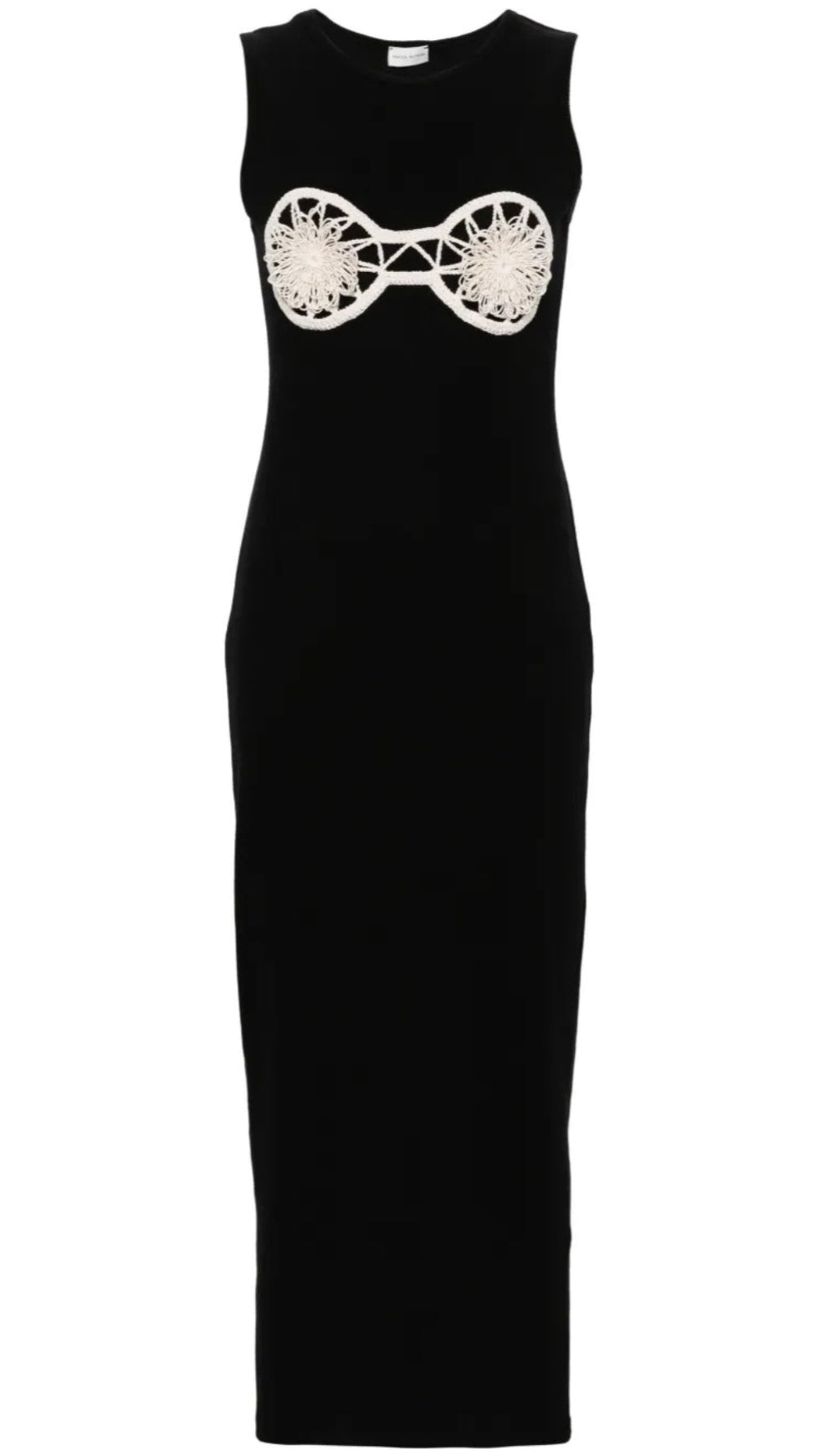CAROL BLACK CROCHET BRA COTTON TANK MIDI DRESS