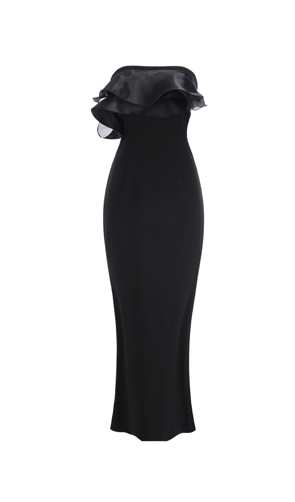 schulterfreies Maxikleid mit Rüschenbesatz in Schwarz