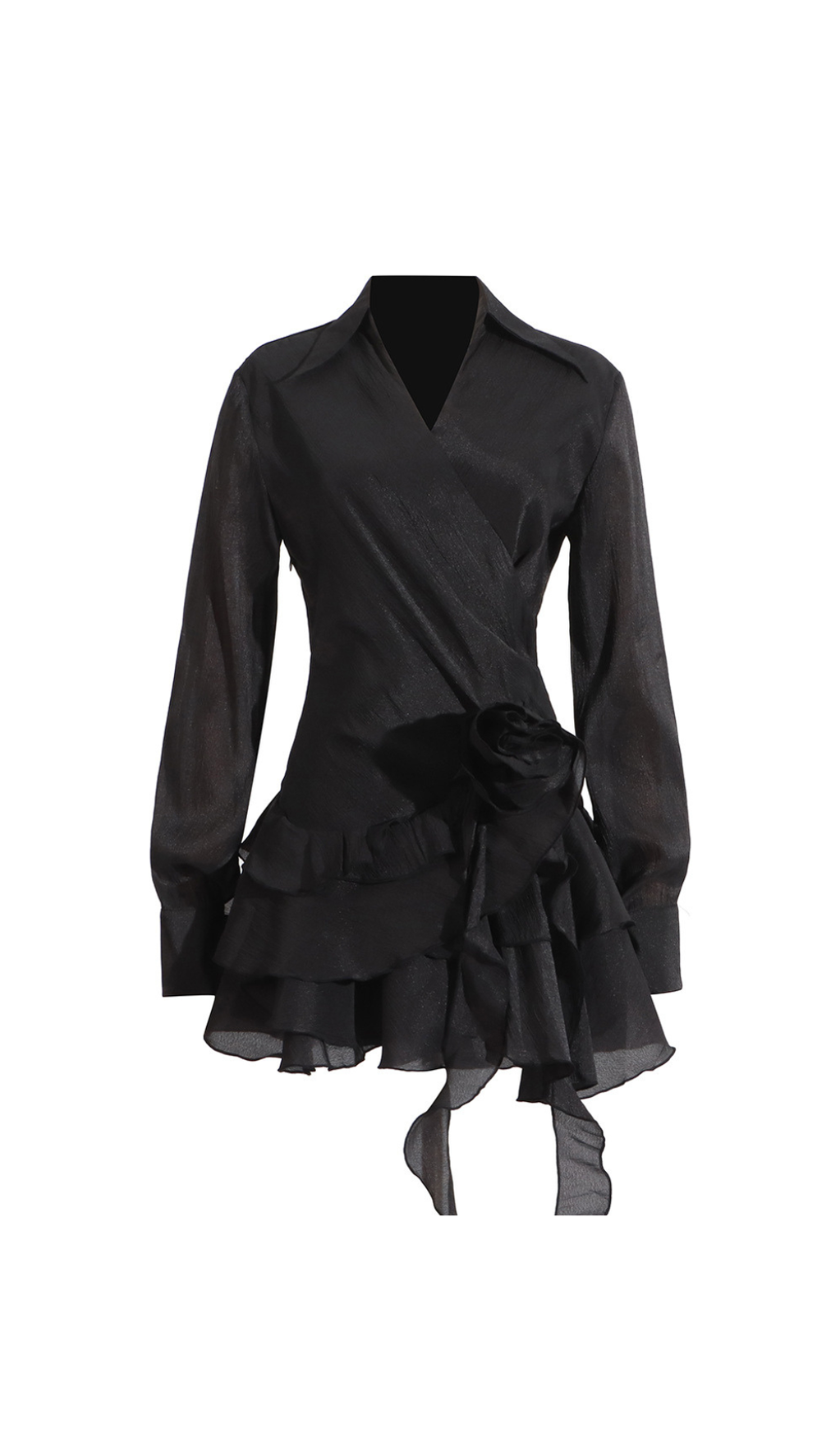 Minikleid mit Blumenrüschenband in Schwarz