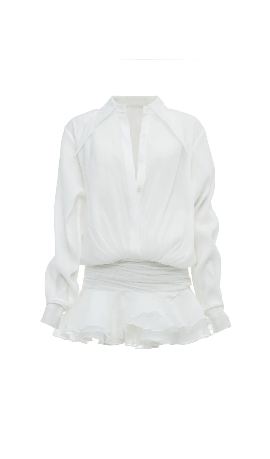 ABITO CORTO CON BALZE E RUCHES EMBER BIANCO