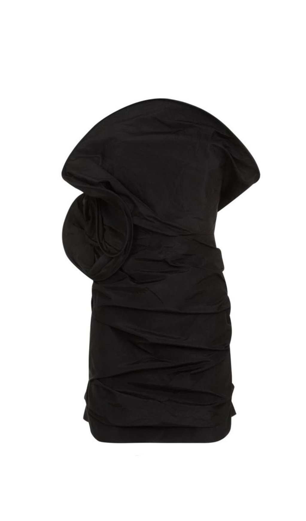 STRAPLESS RUFFLED TAFFETA MINI DRESS IN BLACK