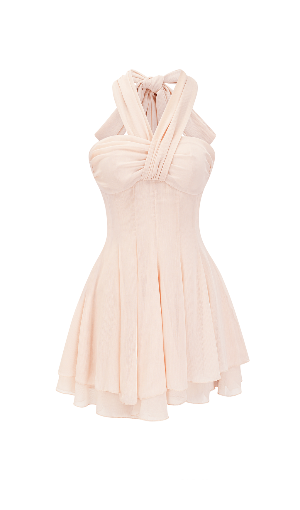 RÜCKENFREIES BANDAGE-MINIKLEID IN NEUTRALEN FARBEN